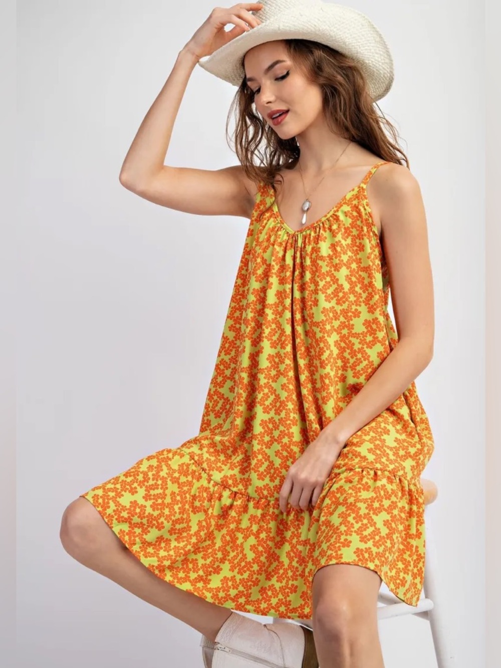 Bungalow Sunny Lime Floral Babydoll Dress, size small